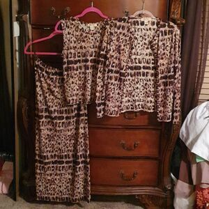 Vtg Leopard Plissé 3pc Skirt Set sz M